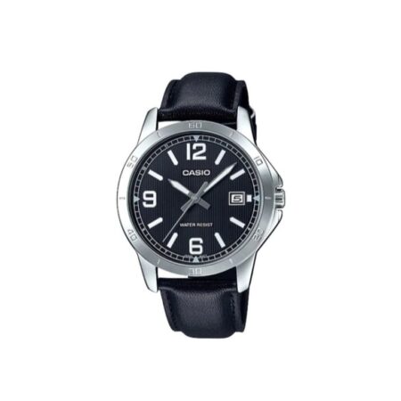 Casio MTP-V004L-1B Men’s Black Leather Band Black Dial Date Watch