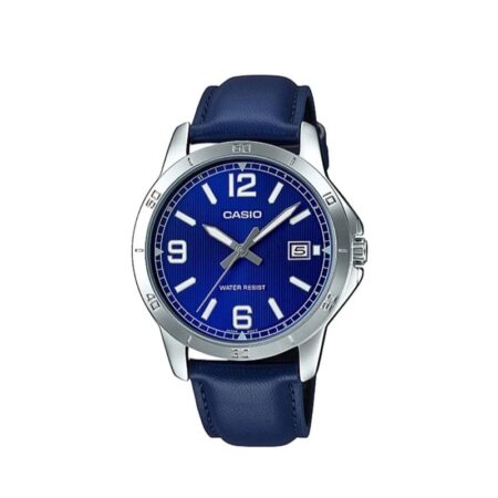 Casio MTP-V004L-2B Men’s Blue Leather Band Blue Dial Analog Date Watch
