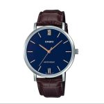 Casio MTP-VT01L-2B Men’s Minimalistic Blue Dial Brown Leather Band Analog Watch