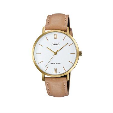 Casio LTP-VT01GL-7B Women’s Minimalistic Gold Tone Brown Leather Band Analog Watch