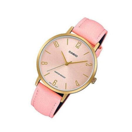 Casio LTP-VT01GL-4B Women’s Minimalistic Gold Tone Pink Leather Band