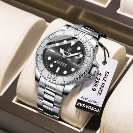 Poedagar Gents Stainless Steel Watch with Rotating Bezel