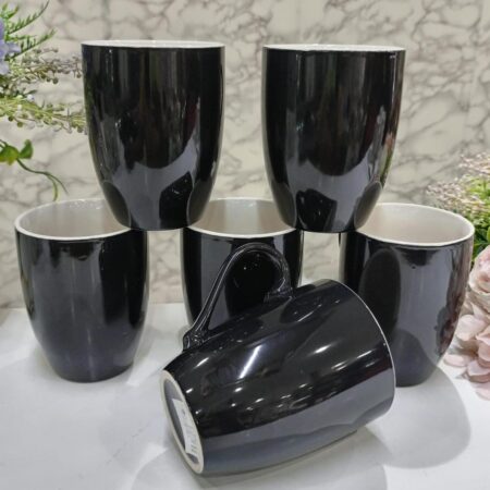 6 Piece Ceramic Black Tea/Coffee Cups 300ml, Stylish & Durable Set