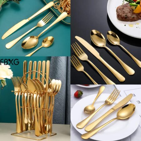 24 Piece Heavy Duty Gold Cutlery Set