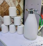 6 Piece Elegant Japanese Concise Mug Set + 2L White Japanese Flask