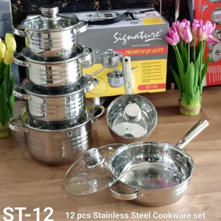 12 pcs Induction Base Stainless Steel Cookware set with Glass Lid