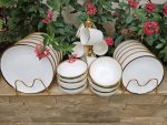 Elegant 24-Piece Ceramic Modern White Gold line Dinner Set