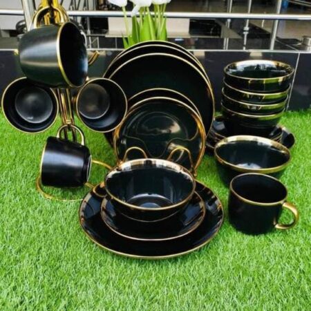 24-Piece Black & Gold Line Elegant Dinner Set