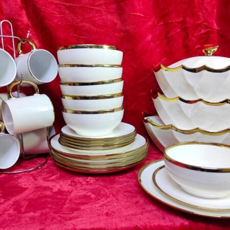Elegant 30-Piece White & Gold Line Dinner Set