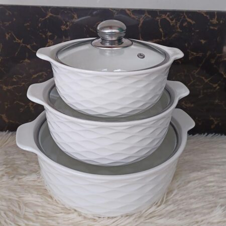 3-Piece Ceramic Casserole Serving Dish Set with Glass Lids