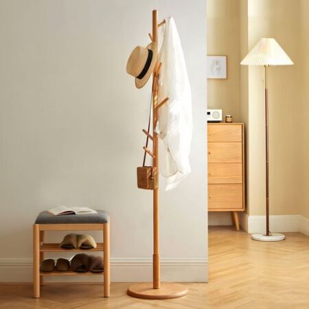 Coat Hanging Stand Wooden with Hooks 170 by 38cm